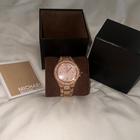 MK Camille Glitz Rose gold pavé crystal round watch - Picture 1 of 8